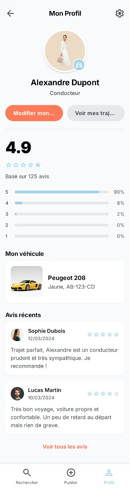 Covoiturage, écran 2