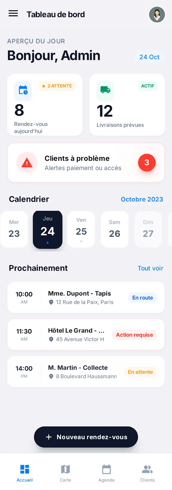 Tournée last-mile, écran 1