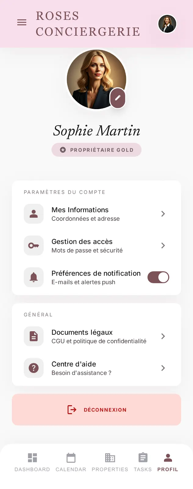 Conciergerie privée, écran 1