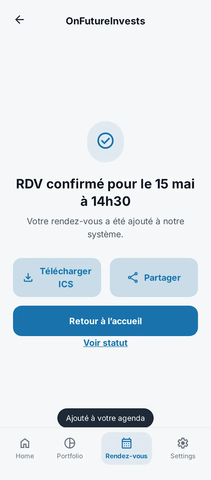 Investissement premium, écran 6