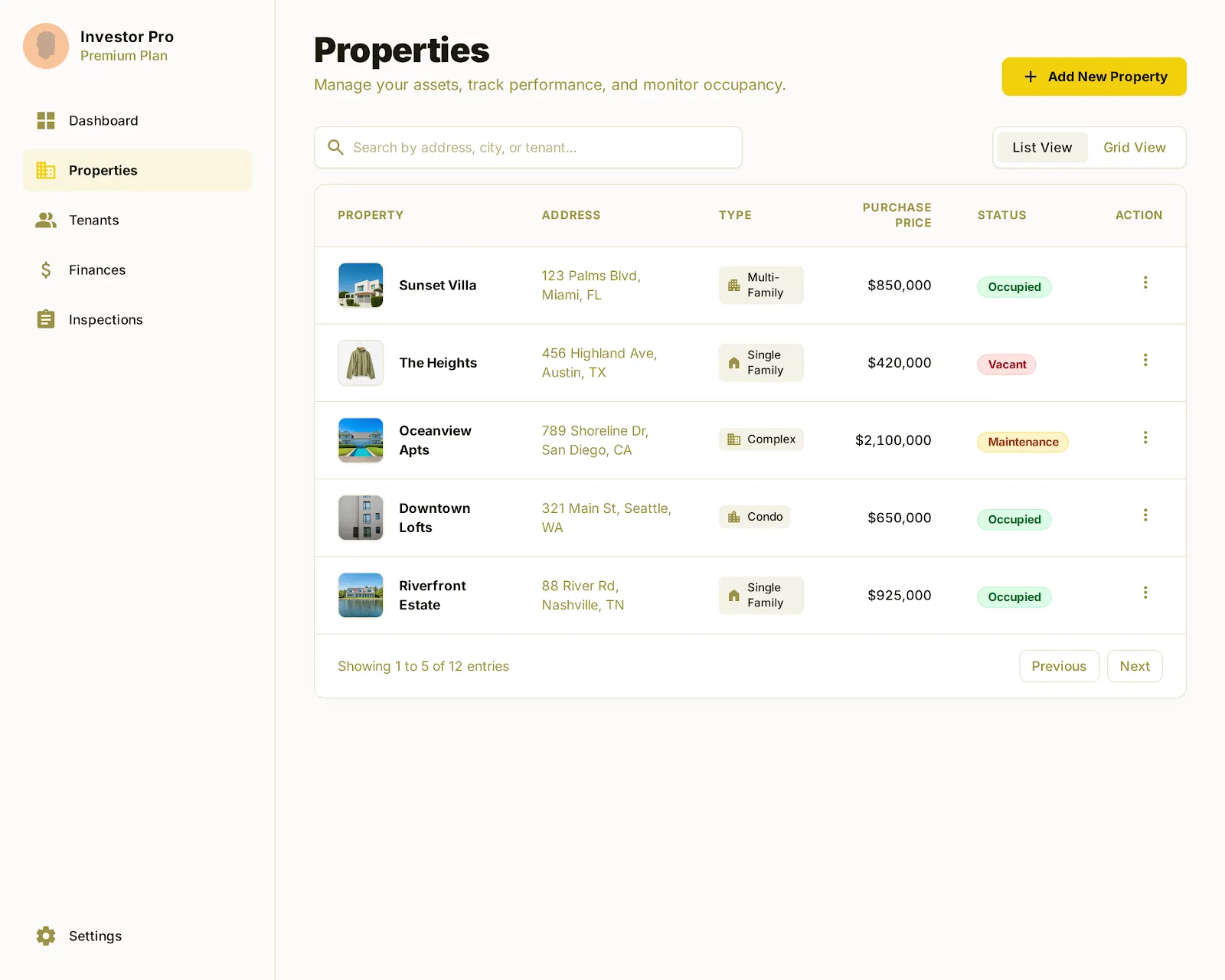 Invest immobilier, écran 1
