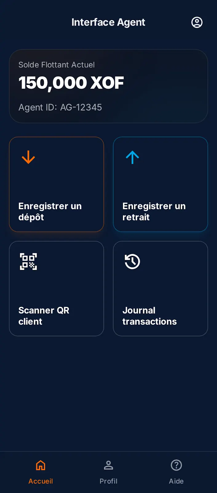 Mobile money, écran 2