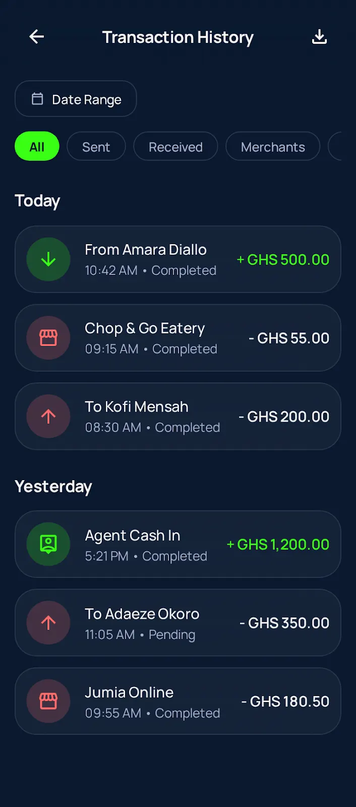 Mobile money, écran 8