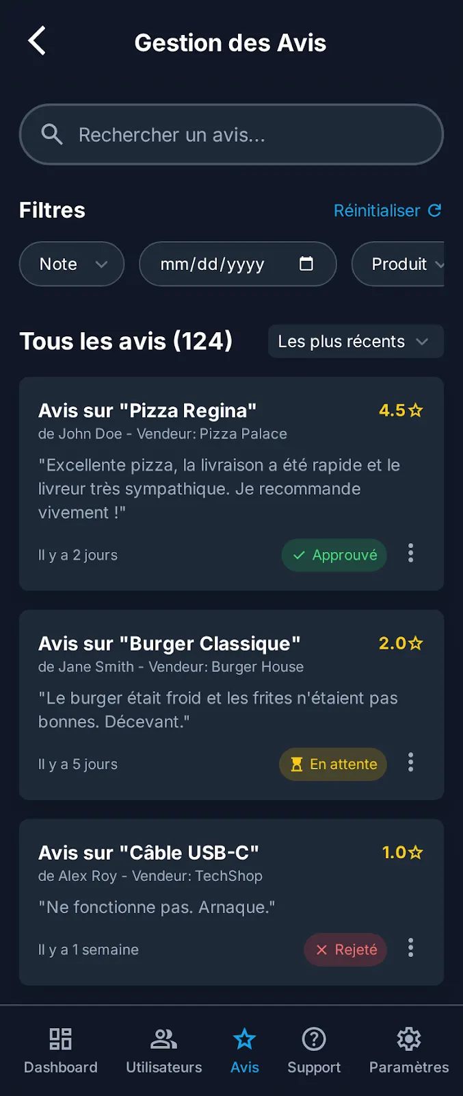 Commande livraison, écran 5