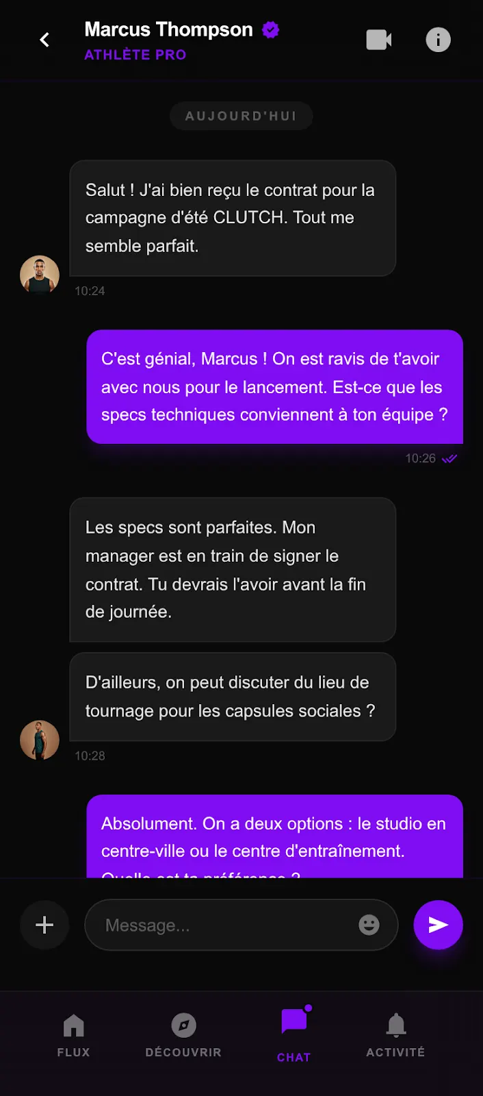 Athlètes pro, écran 1
