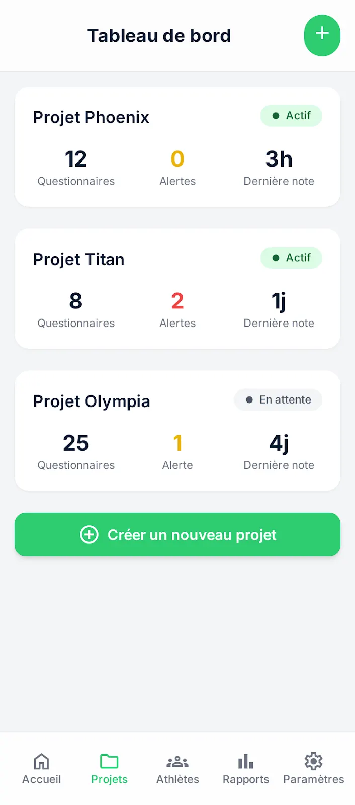 Admin coaching, écran 1