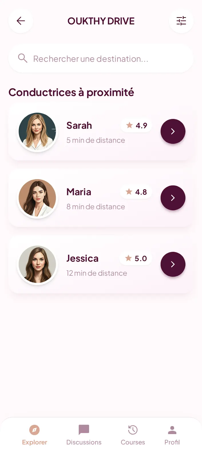 VTC femmes, écran 1