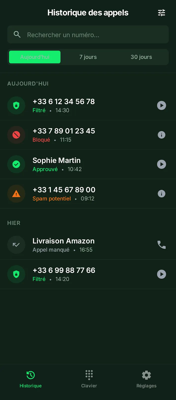Anti-spam appels, écran 1